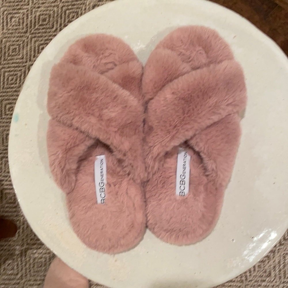 BCBG Faux Fur Pink Slippers, small
